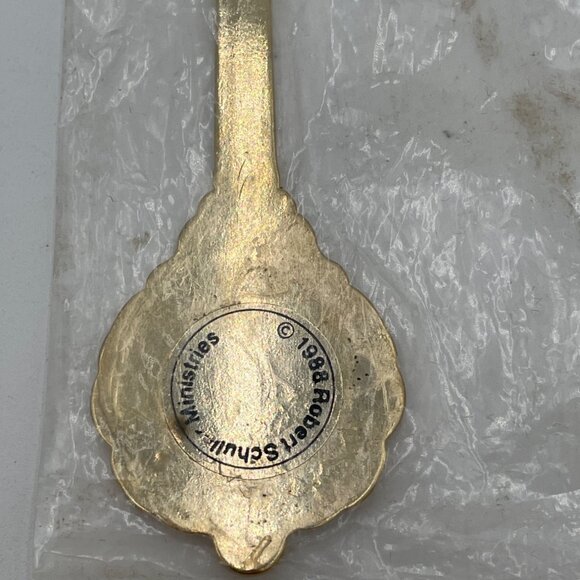 Gold Souvenir Spoon With Floral Enamel Design & "I Will Bloom Where I Am Planted - Picture 4 of 6